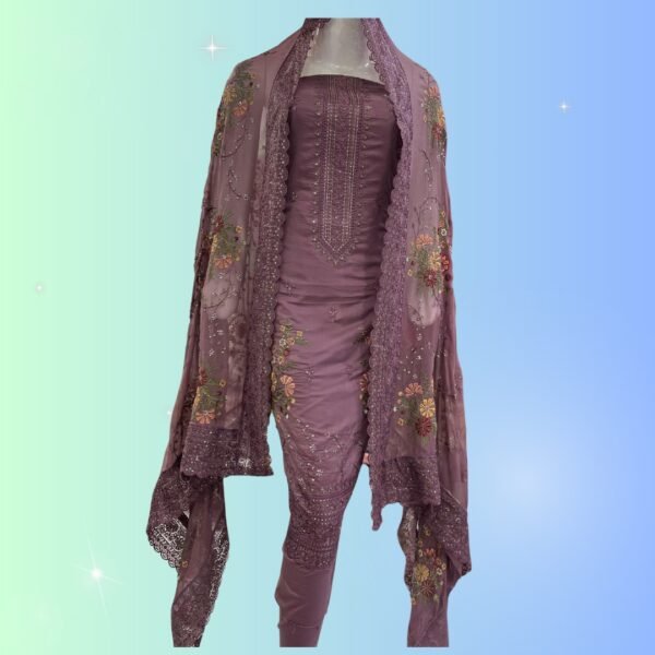 Luxury Embroidered Shirt | Millat Chiffon Jaal Dupatta – Mata Patti Style