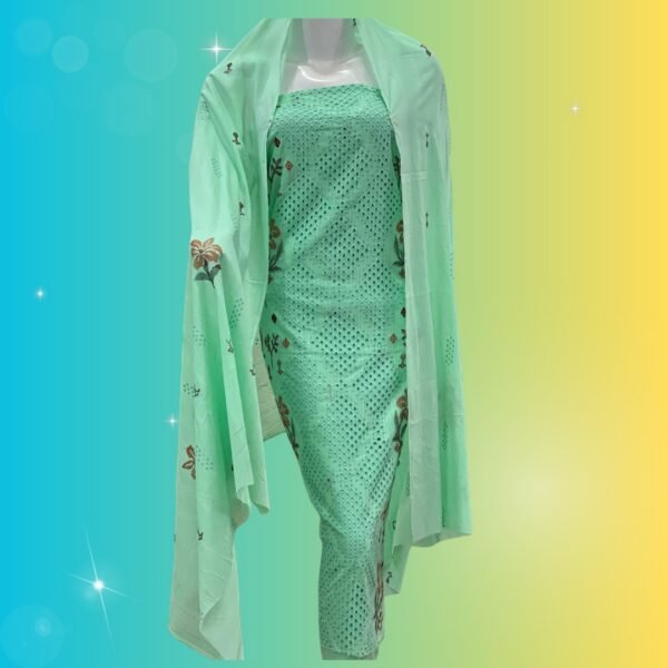 Full Embroidered Chikan Kari Shirt with Same Fabric Dupatta – Elegant & Soft Look