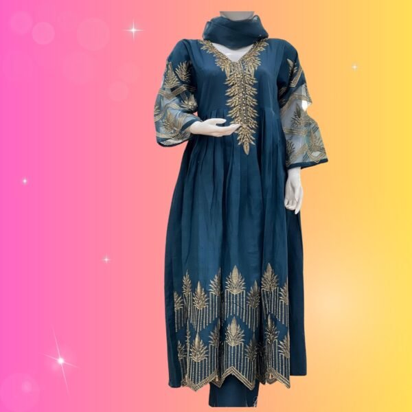Stitched Cotton Maxi | Kadhai Embroidered Readymade Dress – Elegant & Comfortable