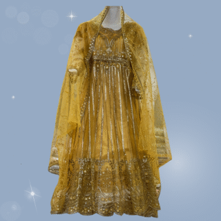 Fancy Readymade 3-Piece Maxi Dress with Net Dupatta – Frog Style Design