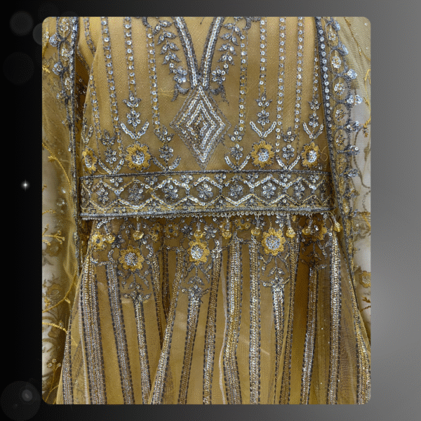 Fancy Readymade 3-Piece Maxi Dress with Net Dupatta – Frog Style Design - Image 3